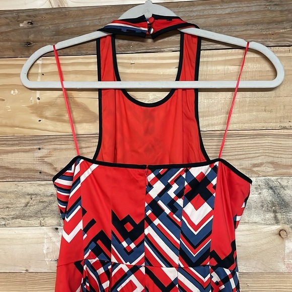 Jessica Simpson size 6 Red, Blue, White, and Black A-line Halter Midi Sundress - Picture 7 of 11